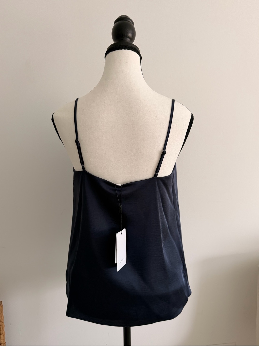 NWT Reiss Navy Satin Square-Neck Camisole with Slim Straps - Picture 3 of 5